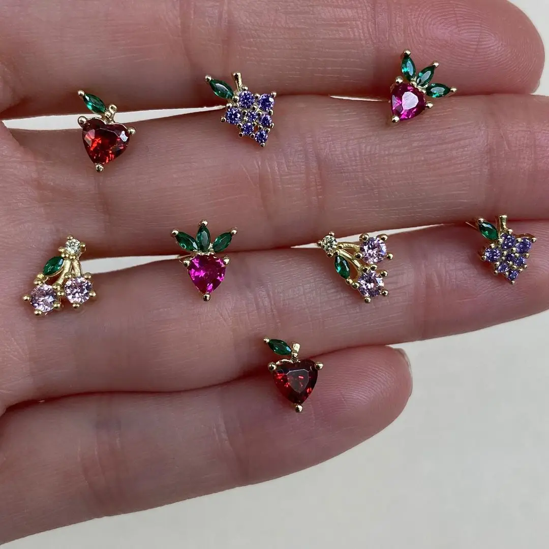 Настоящее 925 еда вишня клубника яблоко серьги с фруктами маленький свежий