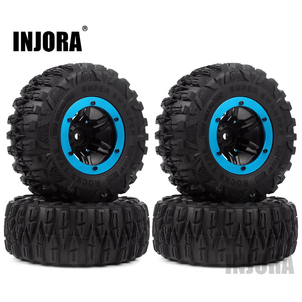Резиновые шины INJORA 4 шт. 2 дюйма и пластиковый обод колеса для 1:10 RC Rock Crawler Axial SCX10 90046