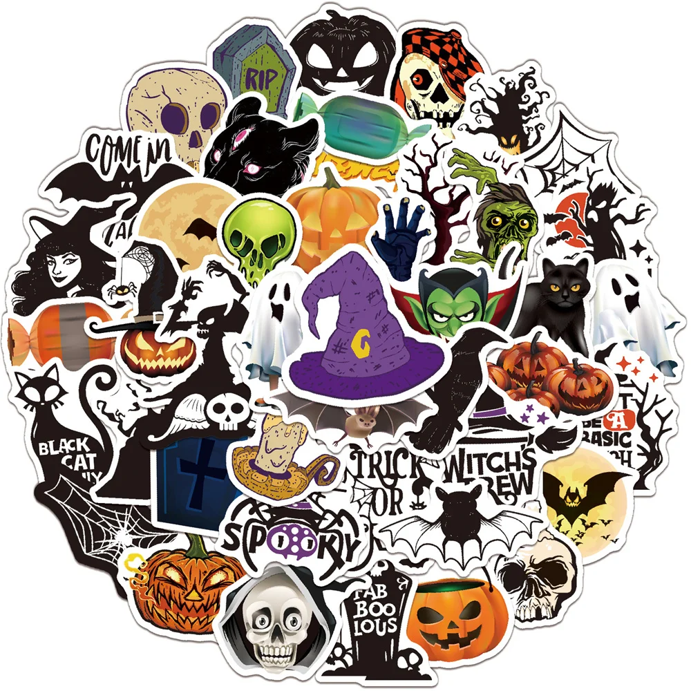 

10/30/50PCS New Halloween Holiday Party Decoration Graffiti Stickers Water Cup Trolley Case Stickers Wholesale
