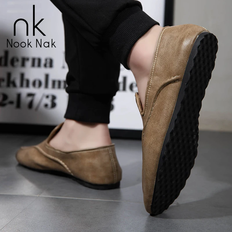

NOOKNAK Men's Flat Shoes,Driving Shoes,First layer cowhide hand stitched,Comfortable casual shoes,Breathable and soft,SIZE38-44