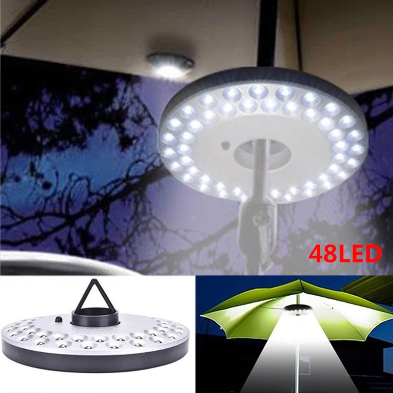 

48 LED Umbrella Light Lantern Outdoor Camping Light Poles Tent Light With Hanging Hook For Garden Patio Beach Fishing Hiking