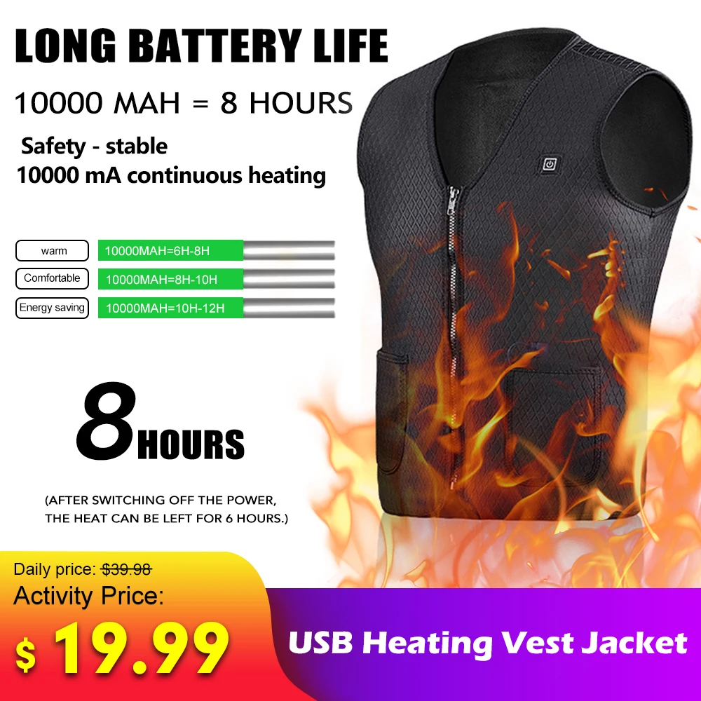 Мужской и Женский уличный жилет с инфракрасным подогревом USB теплая зимняя