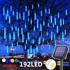 Уличная Рождественская гирлянда на солнечной батарее с метеоритным душем, 8 трубок, 192 светодиодов, подвесная гирлянда для сада, дерева, праздничная лампа для декорации вечеринки