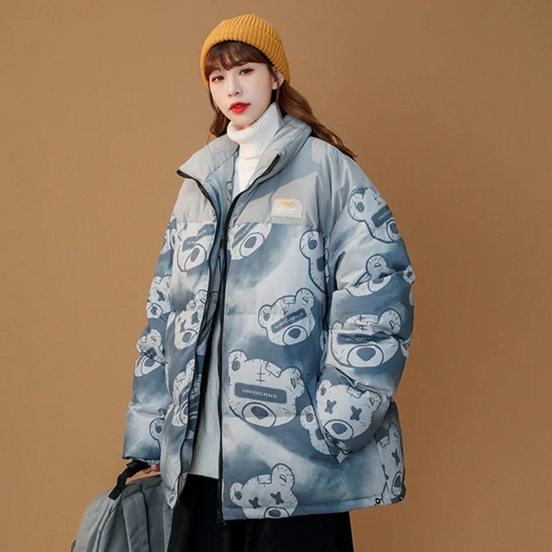 Women Winter Coat Fashion Printed Jacket Casual Stand-up Collar Female Thicken Streetwear Cotton Padded Parka Women's Jacket
