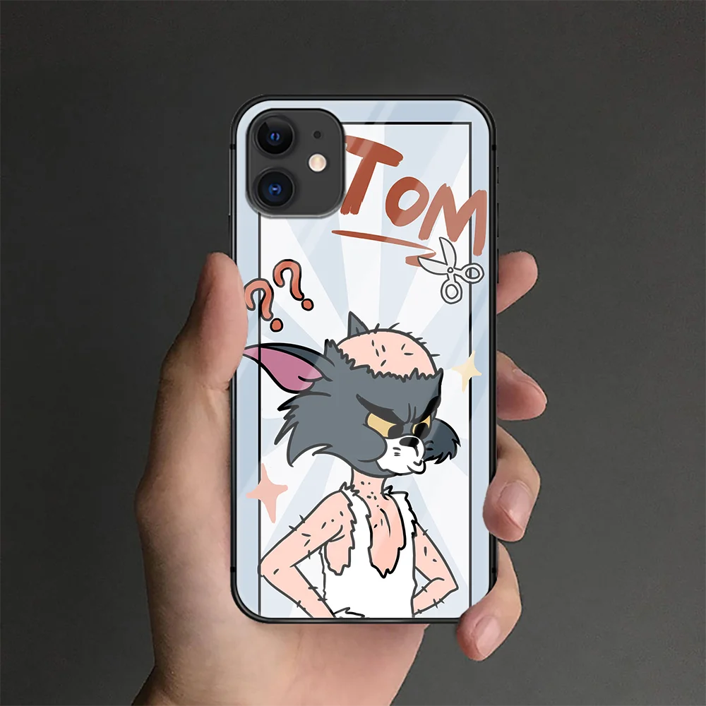 

Cartoon Tom Couple Jerry Phone Tempered Glass Case Cover For IPhone 6 6S 7 8 11 12 X Xr Xs Se 2020 Pro Max Plus Mini Black Funda