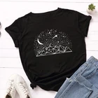 Женская хлопковая одежда, летняя футболка с принтом Луны, черная футболка с графическим принтом, женские футболки с круглым вырезом и коротким рукавом, одежда, футболка