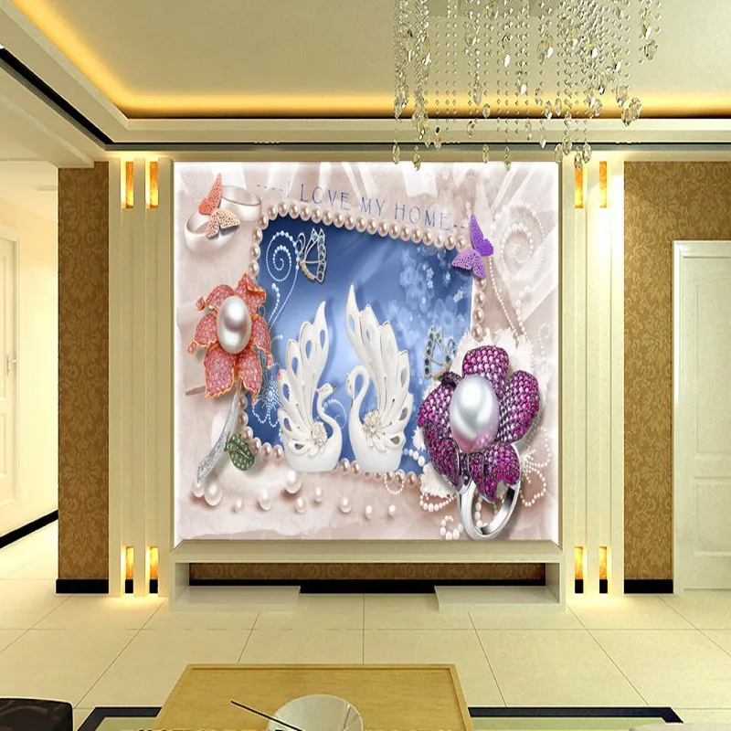 

Drop Shipping Photo Wallpaper 3D Wallpaper Luxury Swan Gold Leaf Watermark Jewelry TV Background Wall Custom Living Room Mural