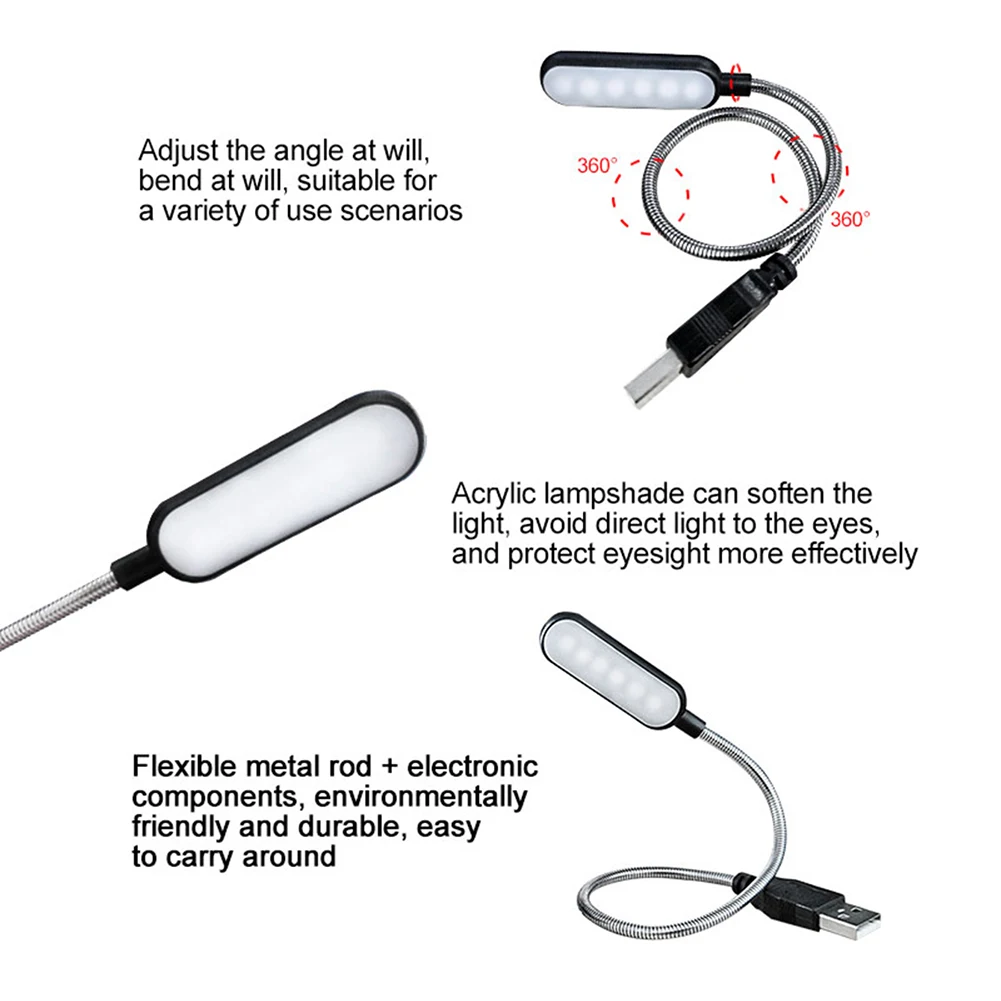 

USB LED Flexible Desktop Light Portable Study Reading Book Bedside Table Lamp Night Light Warm White for Eye Protection
