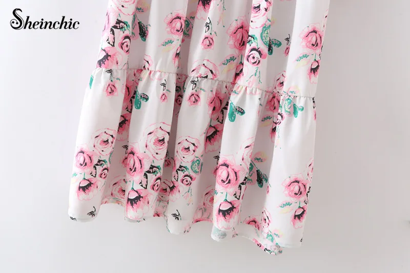 

Loose Casual Floral Printed Woman Dress 2021 Summer Elegant V-neck Short Sleeve Midi Dresses Vestido De Mujer