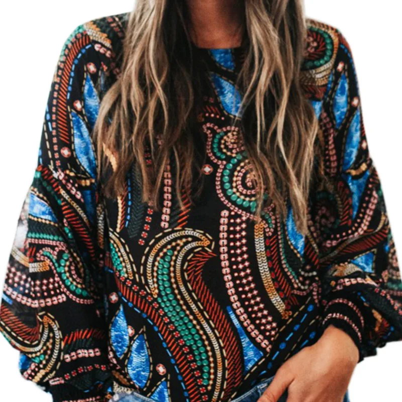 

Boho Blouse Autumn 2020 New Women's Lantern Long Sleeve O Neck Shirts Sexy Print Ladies Tops Casual Loose Leisure Bohemian Blusa