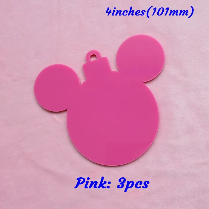 hot pink -3pcs 101 мм акриловые рождественские метки для головы мыши рождественские украшения монограмма мышь дерево метки прозрачный блеск лазерный вырез 4inches-AC1035 - Цвет: hot pink -3pcs