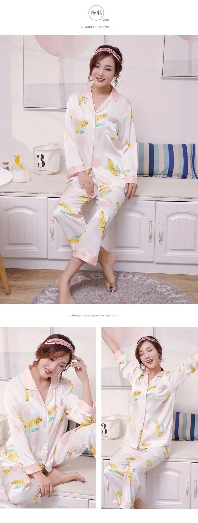 

Silk Pajamas for Women Sleepwear Spring Home Suit Long Sleeve Trousers Two Piece Set Women Home Clothes for Women Pyjama Satin