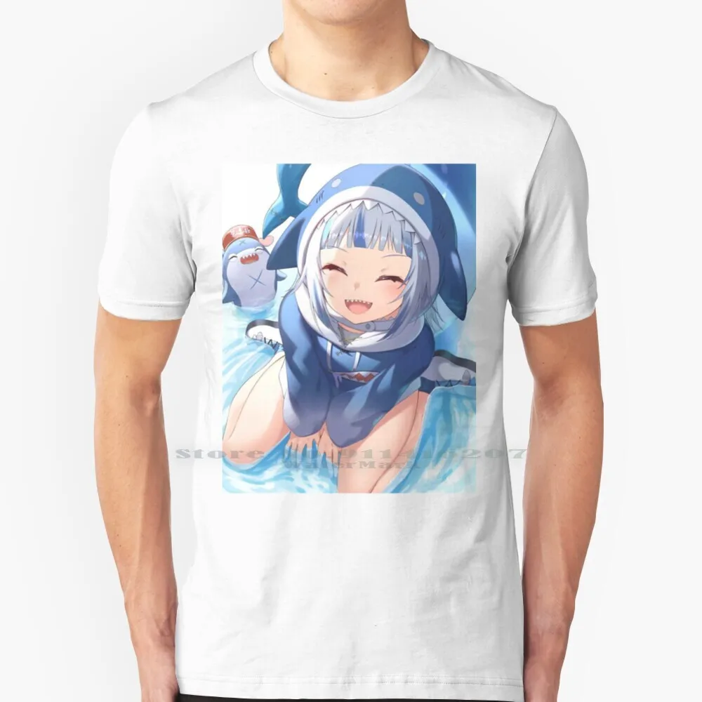 Футболка Gawr Gura, 100% чистый хлопок, Gawr Gura Hololive Gawr Gura Shark Anime Gawrgura Gawrt Holomyth Eekum Bokum Inugami Korone