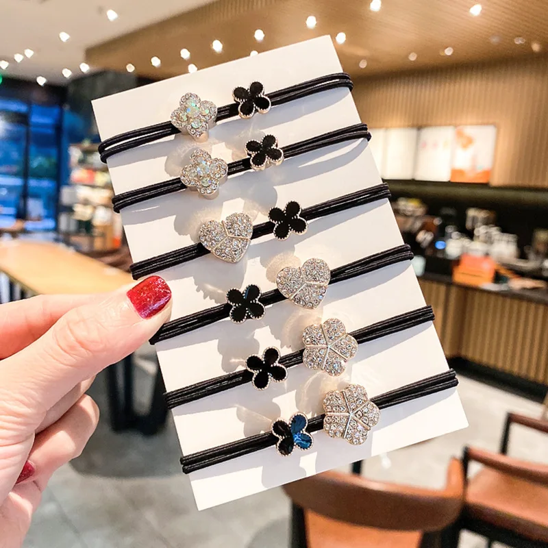 

New Style Full Diamond Four-leaf Clover Head Rope Female High Elasticity and Durable All-match Ponytail Rubber Band