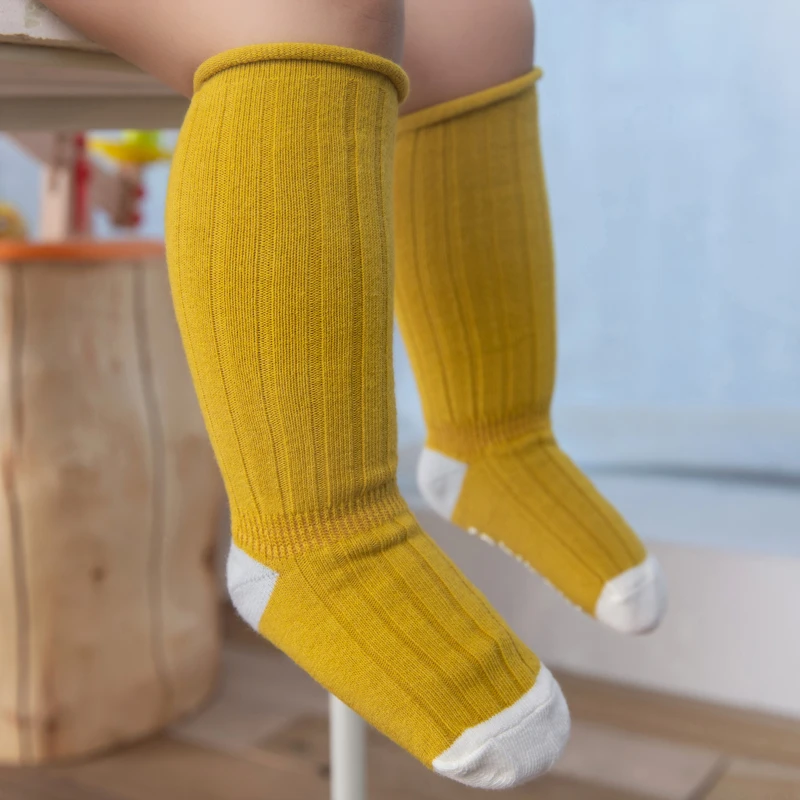 

New Baby socks vertical stripes high tube loose mouth children socks baby long socks 3 color double needle socks