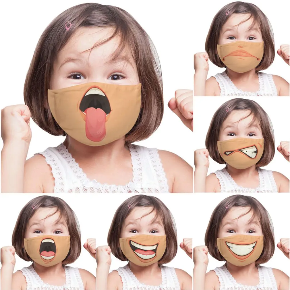 

Unisex 3D Funny Face Printed Masks Adult Windproof Washable Reusable Cotton Mouth Masks Cover Emotions