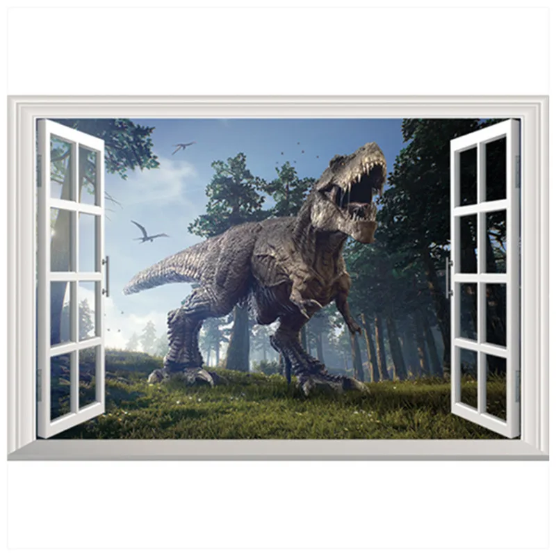 За окном животное Юрского периода мир 3d динозавр виниловые наклейки на стену для