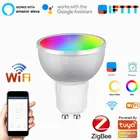 Tuya Zigbee 3,0 Smart Home 5W WiFi умный светильник лампочка Gu10 цветная (RGB) Светодиодная лампа работа с AlexaGoogle Home затемнения таймер Функция