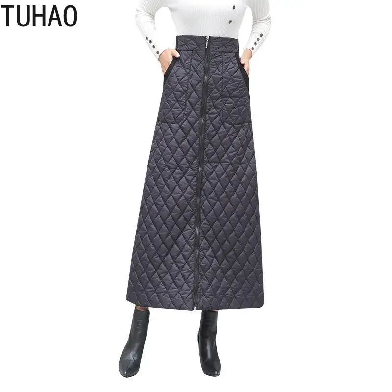 

TUHAO 2021 Autumn and Winter Down and Cotton High Wasit Woen'skirts Zipper Warm Skirt Long Skirt Larg Size 4XL 3XL 2XL WM11