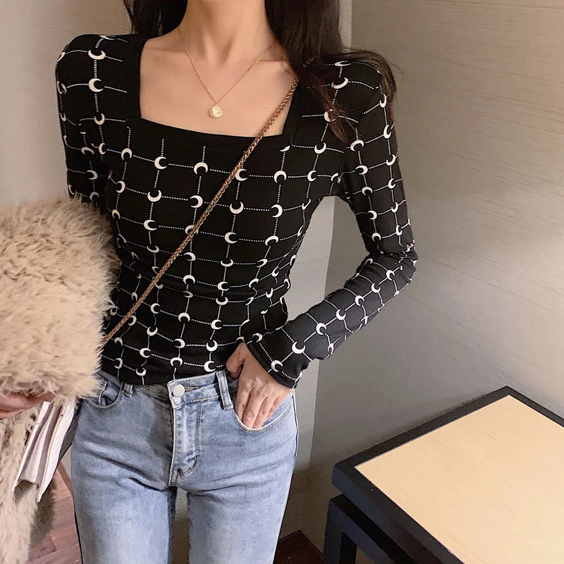 GRUIICEEN брендовые новые модные с принтом Луны футболка длинным рукавом Для женщин