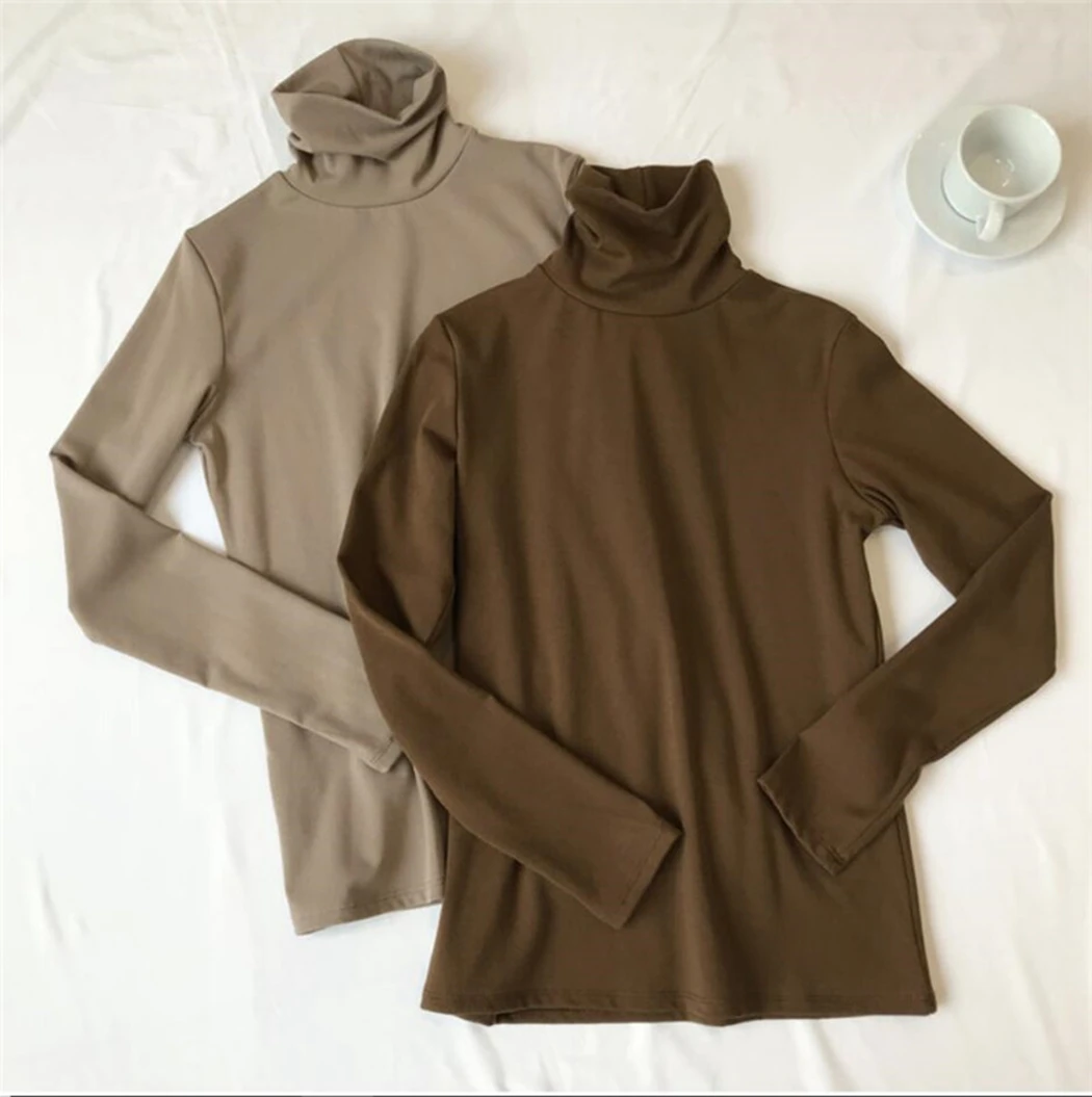 Новое поступление 2019 Женские однотонные футболки базовые хлопковые с высоким