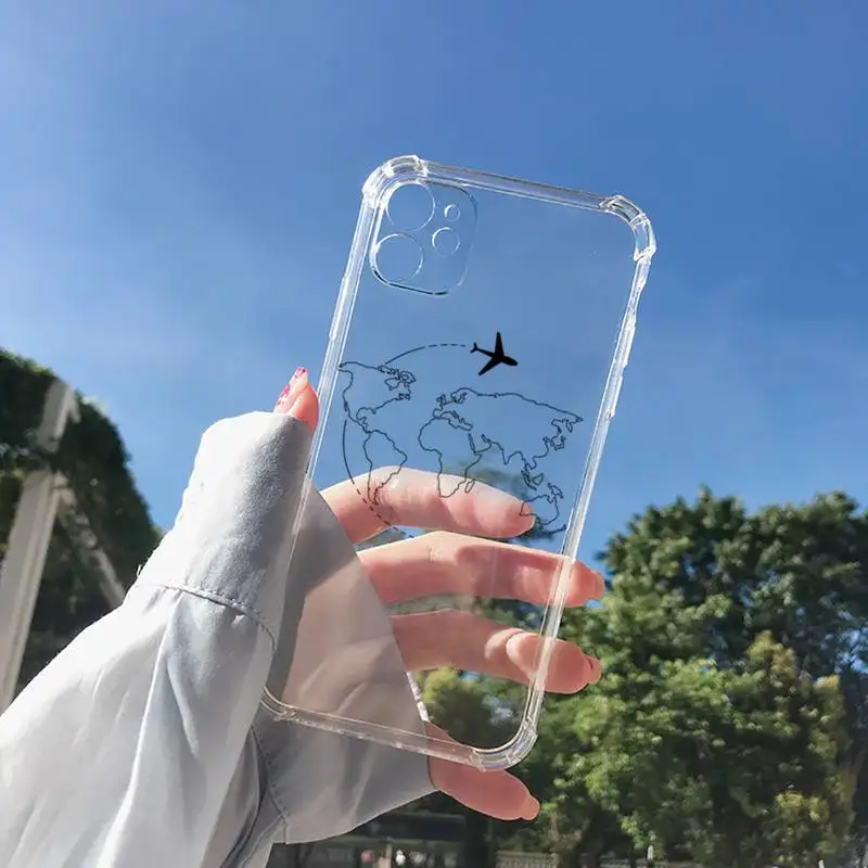 

Airplane world map travel abstract line Phone Case Transparent for iPhone 11 12 8 7 6 6S XS MAX Plus X 5S SE 2020 XR mini pro
