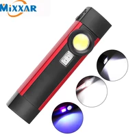 zk20 led flashlight uv flashlight cob xpe working light portable working torch uv light 4 modes with magnet build in battery