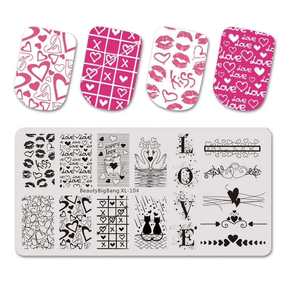 BEAUTYBIGBANG Rectangle Valentine's Day Stamping Plate Lover and Kiss Nail Art Image Stamp Templates | Красота и здоровье