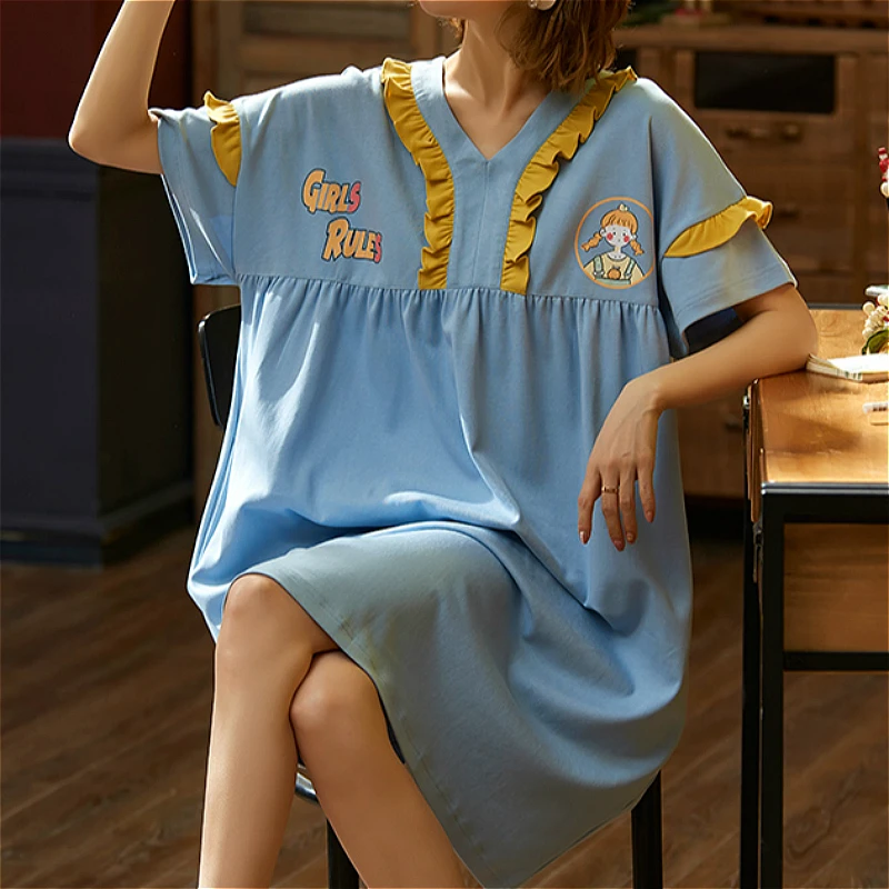 Женская ночная рубашка с мультяшным рисунком хлопковая Ночная большого размера