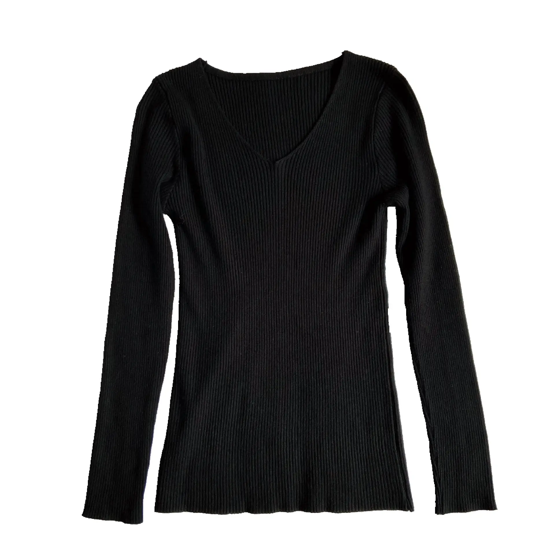 

Autumn winter 2020 new Korean style slim V-neck pullover sweater pure color casual all-match bottoming sweater women