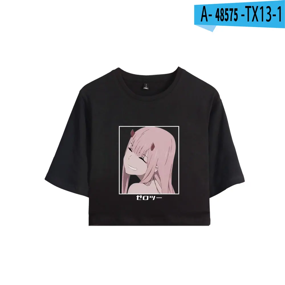 

Anime DARLING in the FRANXX T-shirt Exposed navel T-shirtS Zero Two Animation Women Girls Crop Tops Hip Hop Cotton T shirt Tops