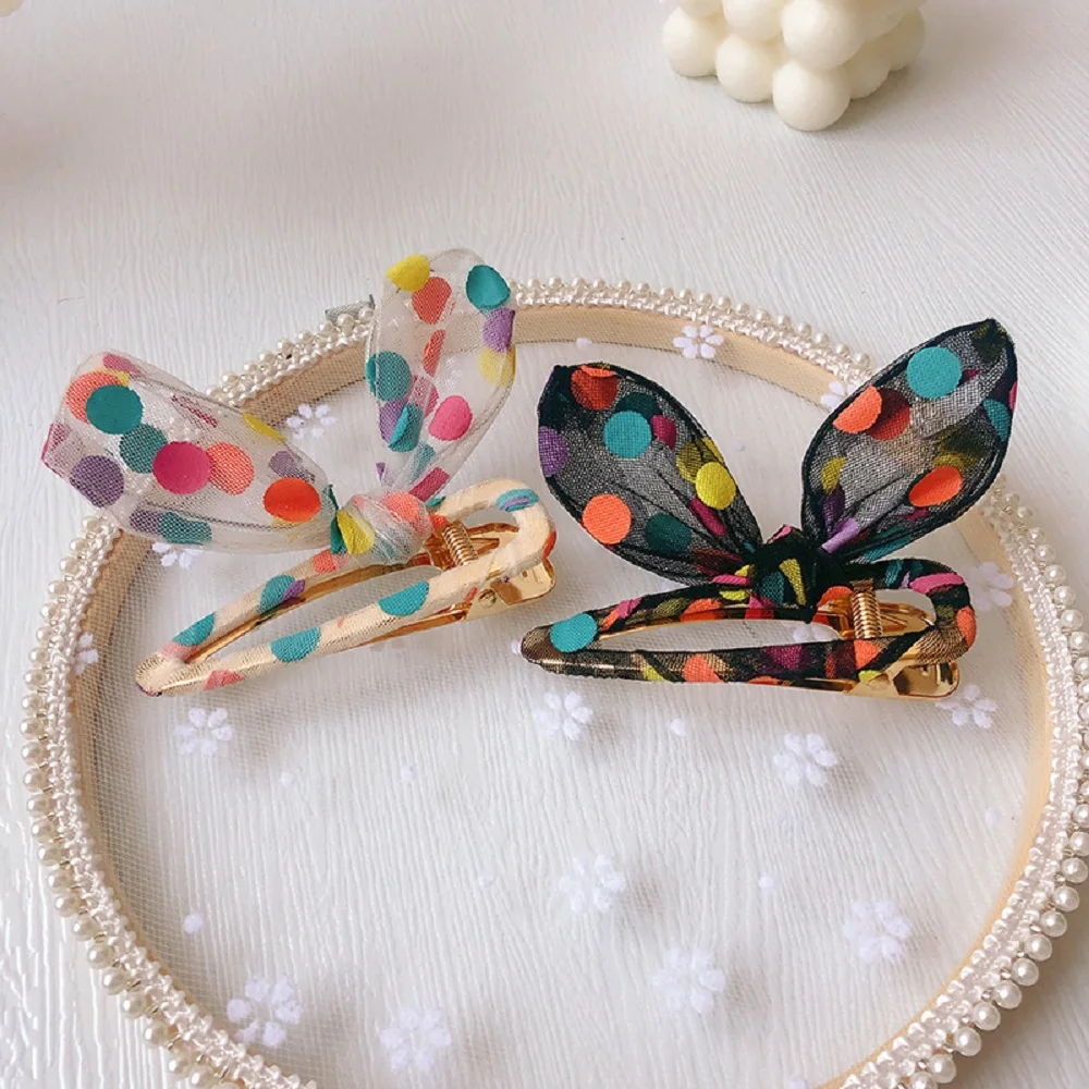 Заколки для волос с цветным бантом в горошек милые белые и черные кружевные