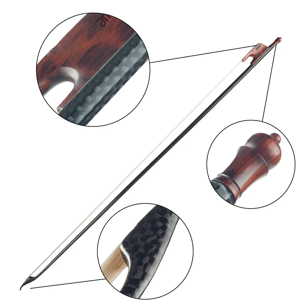 

ammoon 4/4 Violin Fiddle Bow Baroque Style Carbon Fiber Veneer Round Stick Ebony White Horsehair Well Balanced Durable Bow