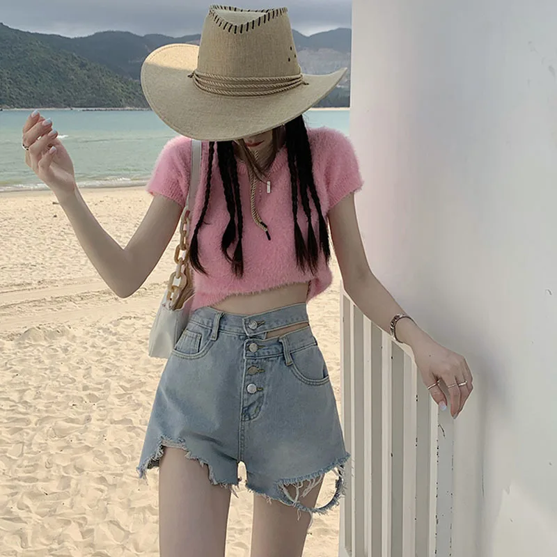 

2021 Vintage Ripped Jeans Shorts Women Summer High Waist Sexy Hot Shorts Micro Mini Beach Blue Denim Shorts Girls