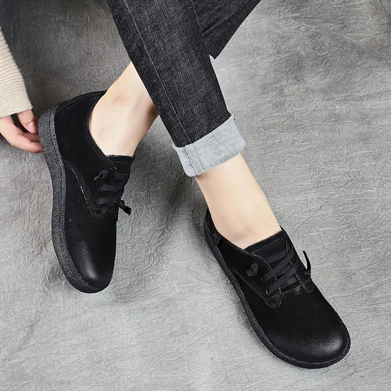 

Лоферы женские из мягкой натуральной кожи, повседневные Мокасины ручной работы, без застежки, плоская подошва, черные, осень 2019