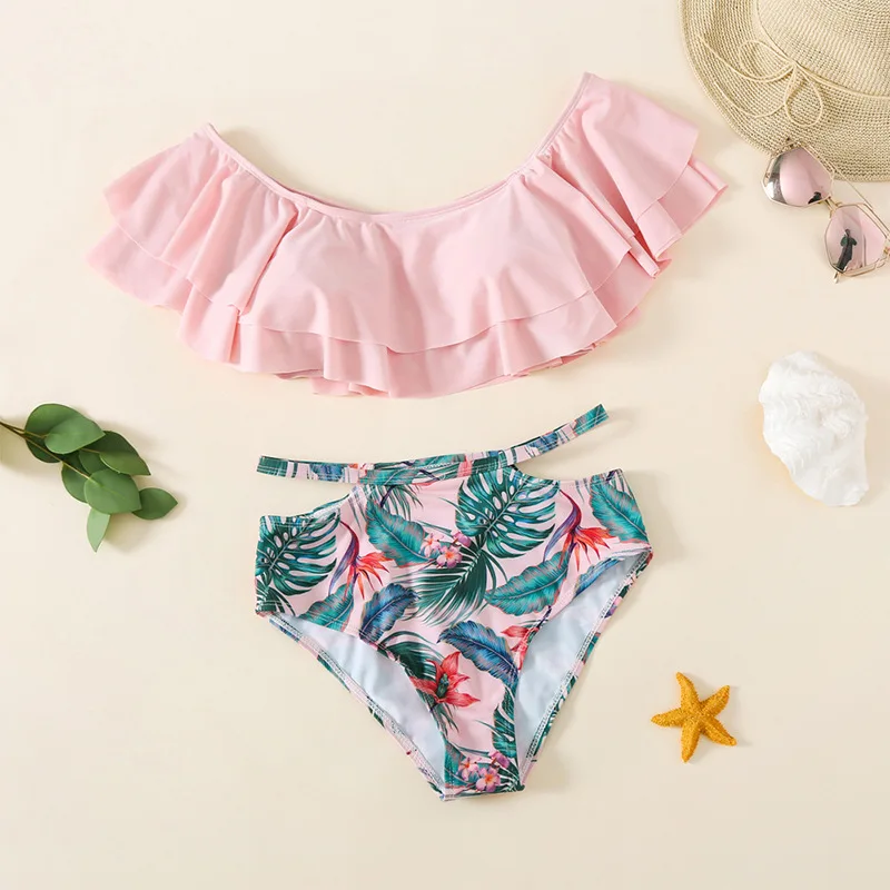 Купальник бикини для родителей и детей комплект плавания с листьями лотоса