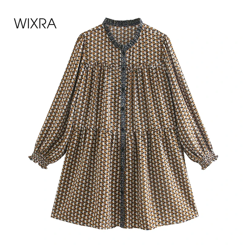 

Wixra Vintage Dresses Womens O Neck Full Sleeve Floral Print Clothing Loose Street Style 2021 Spring Summer