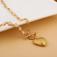 meyrroyu stainless steel gold color numerous pearl heart necklaces elegant exquisite chain choker necklaces 2021 female collier
