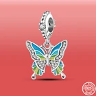 Новый дизайн 100% Стерлинговое Серебро 925 пробы красочная бабочка кулон эмаль Шарм Подходит для Pandora шарм браслеты ювелирные изделия KJC178