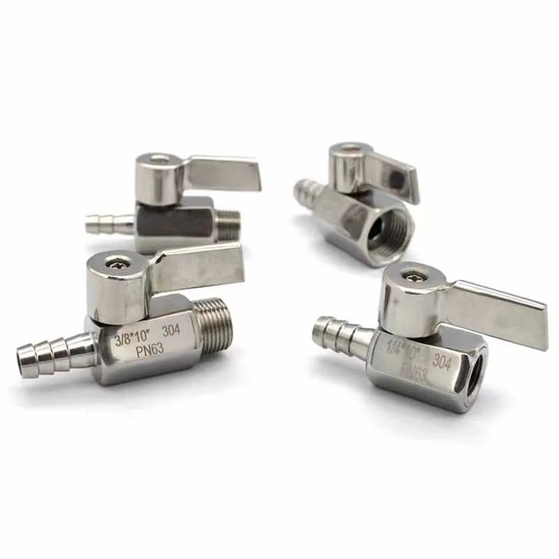 

MINI Ball valve Stainless steel Handle DN6 DN8 DN10 DN15 to 7/8/10/12mm Pipe Pagoda adapter female male SS304 2 way ball valve