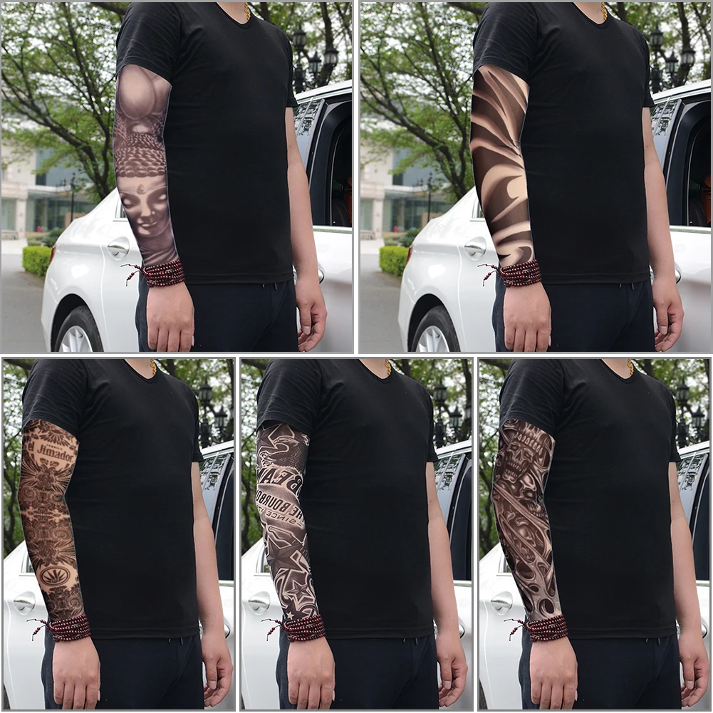 

Outdoor Cycling Sleeves Tattoo Temporary Tattoo Arms UV Protector Black Skull Design Sports Running Outdoor Equipment