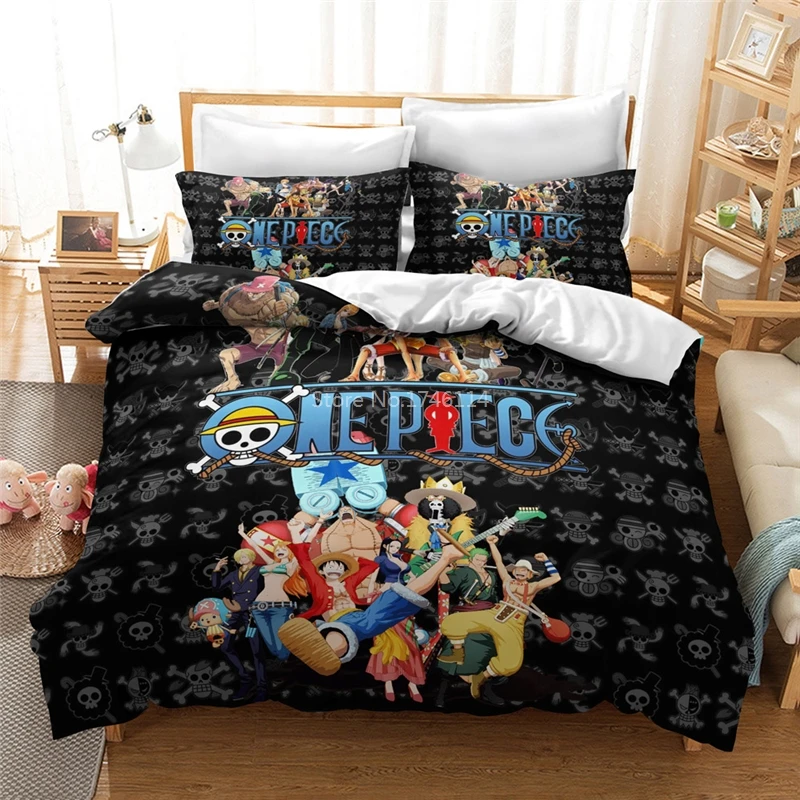 

Fashion Anime 2021 Bedding Set Monkey D. Luffy 3D Cartoon Duvet Cover Pillowcase Set Single Full Queen King Super King Size