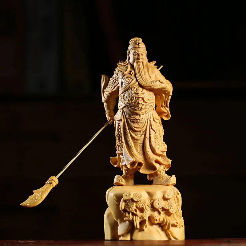 19 см Guangong God of Wealth Huang Yang деревянная статуя для дома из твердой древесины Гуань Юя