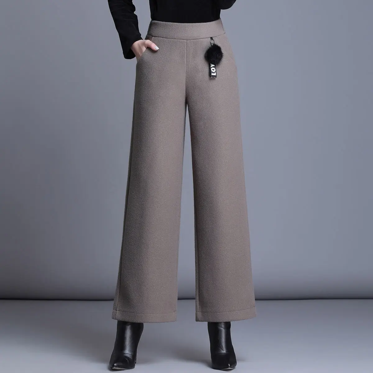Женские шерстяные брюки с высокой эластичной талией повседневные Прямые