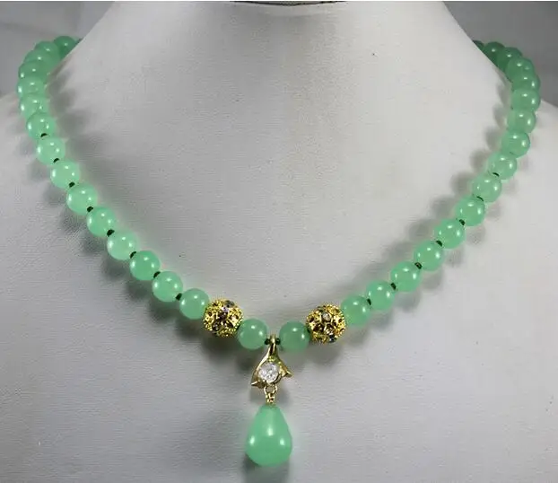 

2 styles!wholesale/retail 8mm light green jade necklace crystal plated jade pendant