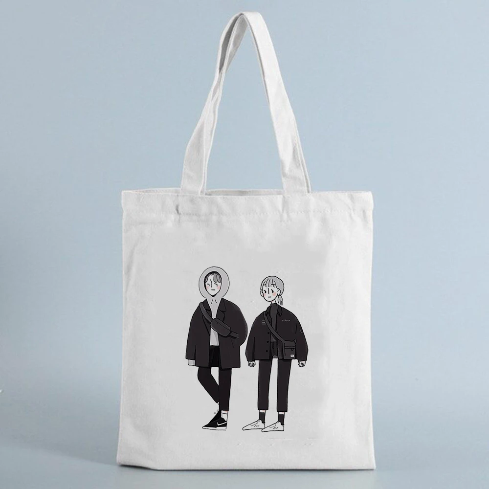

Female canvas Bags Women Canvas Shopping Tote Bag Cartoon character Pattern Reusable travel Shopper Bag Fashion Travel Eco Bags
