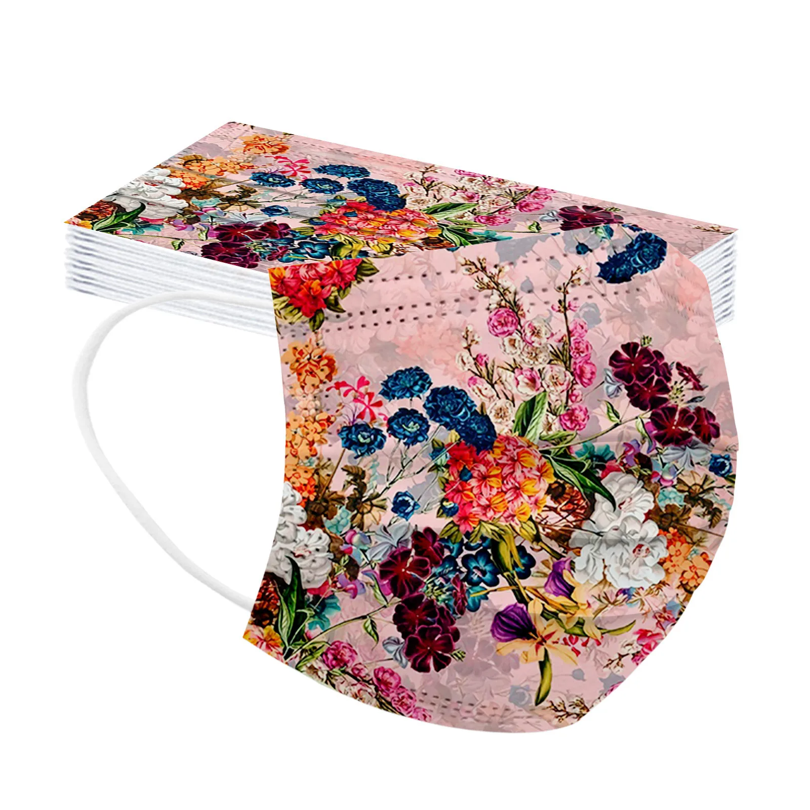 

50PC Flower Print Masks for Protection Face Mask Disposable Earloop Mask Pollution Masks Reusable Printed Face Mask Party