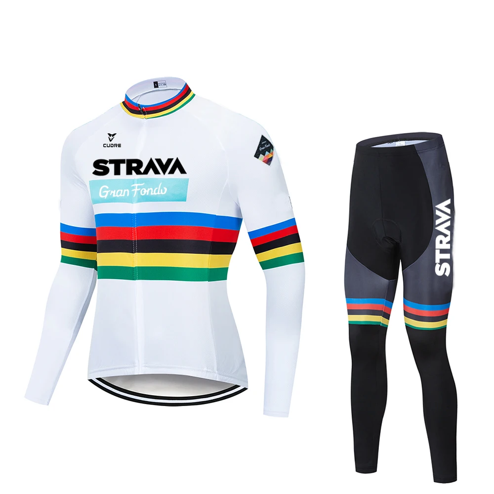 

2021 Strava Men's Cycling Jersey Long sleeve set MTB Bike Clothing Maillot Ropa Ciclismo Hombre Bicycle Wear 20D GEL bib pants
