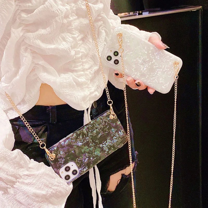 Мягкий ТПУ чехол с цветным рисунком раковины кросс боди ремешком и длинной