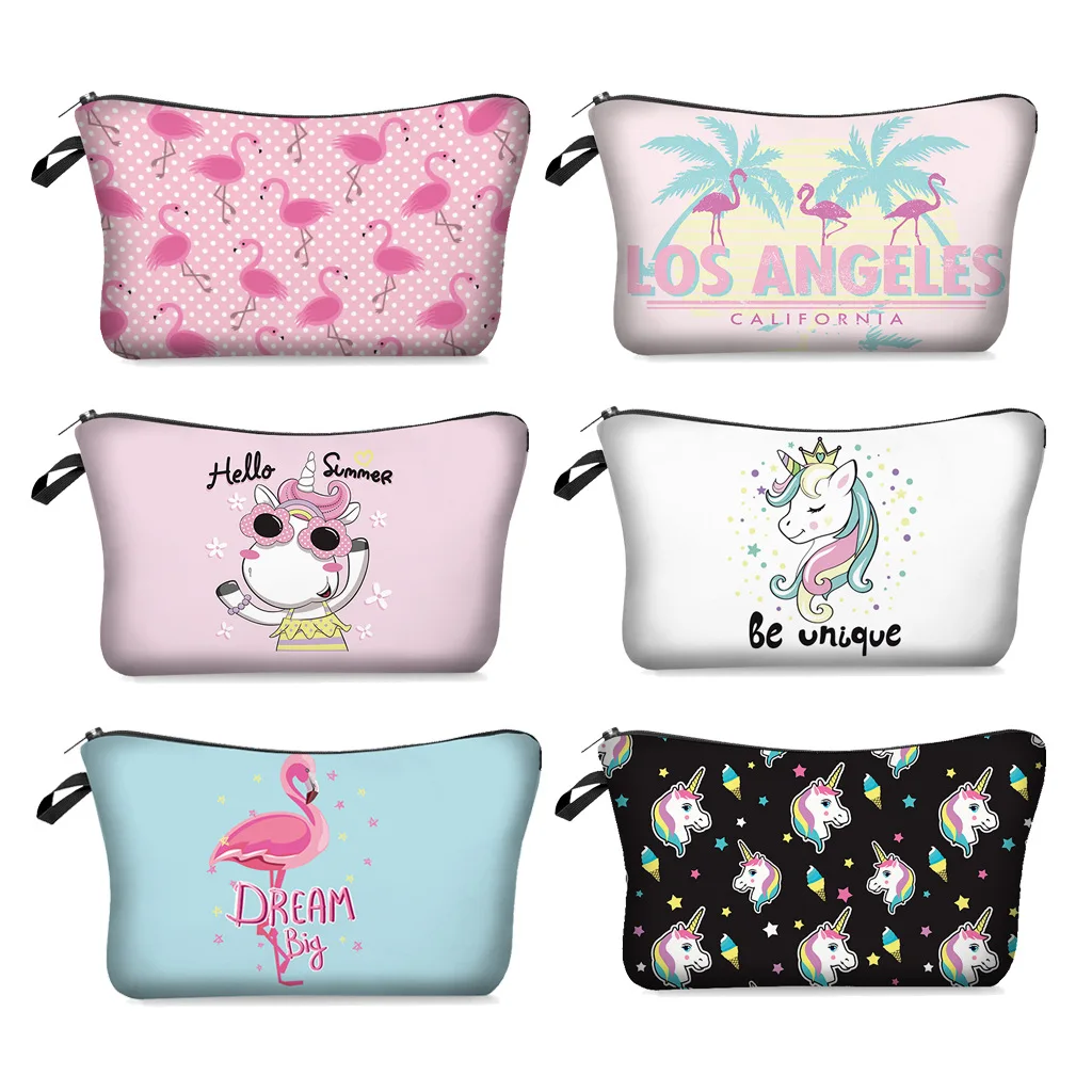Сумки для макияжа с 3D принтом единорога фламинго разноцветным рисунком